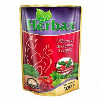 Herbax Влажный корм для взрослых кошек, Мясное ассорти в соусе с листьями брусники