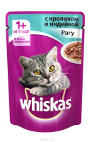 Whiskas Влажный корм для взрослых кошек, Индейка и кролик рагу