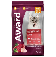 Award Indoor Big cats Сухой корм для взрослых домашних кошек крупных пород, Говядина и курица