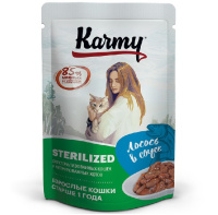 Karmy 80г пауч Sterilized Влажный корм для стерилизованных кошек и кастрированных котов Лосось(соус)