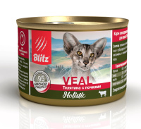 Blitz Holistic Sterilized Влажный корм для взрослых кошек, Телятина с почками в паштете