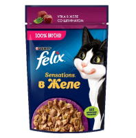 Felix Sensations Влажный корм для взрослых кошек, Утка в желе со шпинатом