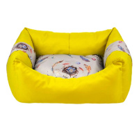 Зооэкспресс Лежанка пухлик Птицы мебельная ткань горчично-желтый №3, 55*40*23см 