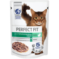 Perfect Fit 75г пауч Sterile Влажный корм для стерилизованных котов и кошек Кролик (соус)