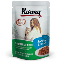 Karmy 80г пауч Sterilized Влажный корм для стерилизованных кошек и кастрированных котов Лосось(желе)