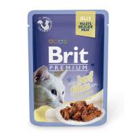 Brit Premium 85г пауч Beef Fillets Влажный корм для взрослых кошек Кусочки филе говядины в желе