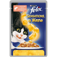 Felix Sensations Влажный корм для взрослых кошек, Лосось в желе с добавлением трески