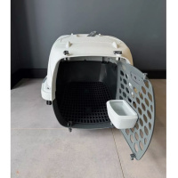 Чистый котик Переноска для домашних животных с поилкой и сеткой серая, 60*42,5*40см