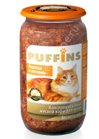 Puffins 650г конс. Влажный корм для взрослых кошек Курица и печень