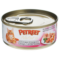 Petreet 70г конс. Влажный корм для взрослых кошек Кусочки розового тунца с креветками