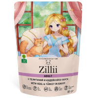 Zillii Adult Cat Veal/Turkey Влажный корм для взрослых кошек, Телятина и индейка в соусе