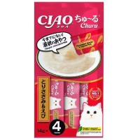 Inaba Ciao 14г*4шт Лакомство-пюре для взрослых кошек, Куринное филе, креветка