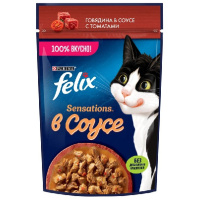 Felix Sensations Влажный корм для взрослых кошек, Говядина в соусе с томатами