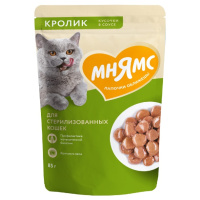 Мнямс Влажный корм для взрослых стерилизованных кошек, Кусочки в соусе с кроликом