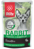 Blitz Sensitive Rabbit Влажный корм для взрослых кошек, Кролик с индейкой в соусе