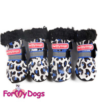 ForMyDogs Сапоги для собак на искусственном меху Лео синие FMDX612A-2015-2 (размер 0, подошва длина 4см, ширина 2,7см, высота сапог 6,5см)