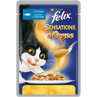 Felix Sensations Влажный корм для взрослых кошек, Треска в соусе с томатами