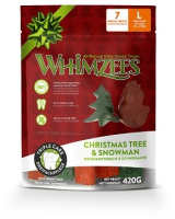 Whimzees Дентальное лакомство Новогодний Микс (елочки/снеговики) для собак L (7 шт в пакете) (цена за 1шт)