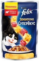 Felix Sensations Влажный корм для взрослых кошек, Говядина с сыром