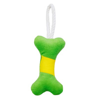 Mr.Kranch Игрушка для собак мелких и средних пород Косточка с канатом зеленая с желтым, 31*9*4см