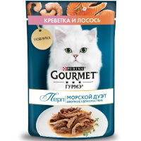Gourmet 75г пауч Перл Морской Дуэт Влажный корм для взрослых кошек Креветка и лосось (соус)