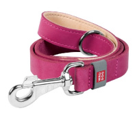 Waudog Поводок Classic кожа, стандартный карабин, розовый, 1,4*122см 