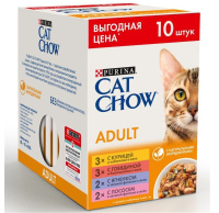 Cat Chow 10*85г пауч Adult Влажный корм для взрослых кошек Лосось/Говядина