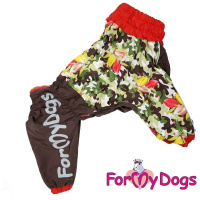 ForMyDogs Дождевик хаки/красный для мальчиков 251/3SS-2017M, (размер С1, спинка 55см, обхват груди 75см) 