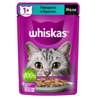 Whiskas Влажный корм для взрослых кошек от 1 года, Говядина и кролик в желе