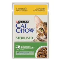 Cat Chow 85г пауч Sterilized Влажный корм для взрослых стерилизованных кошек Курица и баклажаны