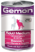 Gemon Dog Medium Adult Влажный корм для собак средних пород, Кусочки говядины с печенью