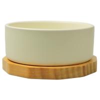 Mr.Kranch Миска керамическая белая на бамбуковой подставке, 470мл 