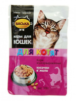 Васька влажный корм для котят, кусочки в желе 