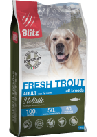 Blitz Holistic Adult Fresh Trout Сухой низкозерновой корм для взрослых собак, Свежая Форель