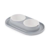 Zoo Plast Миска для животных двойная на подставке серый, 300мл