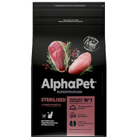 AlphaPet 400г Sterilised Сухой корм для взрослых стерилизованный кошек и котов с уткой и индейкой