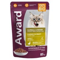 Award Hairball&Indoor Влажный корм для взрослых домашних кошек для выведения шерсти, Кусочки в соусе с уткой