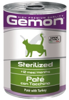 Gemon Cat Sterilised Влажный корм для взрослых стерилизованных кошек, Индейка в паштете