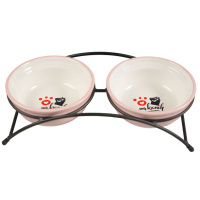 Mr.Kranch Миски на подставке для собак и кошек двойные с лапкой розовые, 2*290мл