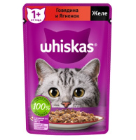 Whiskas Влажный корм для взрослых кошек от 1 года, Говядина и ягненок в желе
