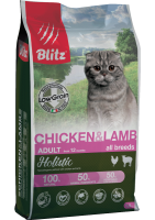 РАЗВЕС Blitz Holistic Adult Cat Chicken&Lamb Сухой низкозерновой корм для кошек Курица и ягненок