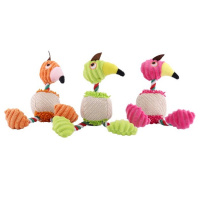 Wogy Игрушка-пищалка для собак мягкая Фламинго с канатами, микс, 26*8 см (в ассортименте)