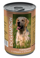 Dog Lunch влажный корм для взрослых собак всех пород, Говядина с сердцем и печенью в желе 