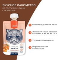 Wanpy Cat Лакомство для кошек Мясной мусс из лосося и курицы с морковью