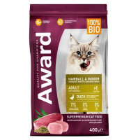 Award Hairball&Indoor Сухой корм для взрослых кошек для выведения шерсти, Утка и индейка