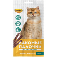Мнямс лакомые палочки для кошек с цыпленком и печенью 13,5см 3*5г (цена за 1 шт)