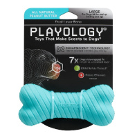 Playology Двухслойная жевательная косточка Dual Layer Bone для собак средних и крупных пород с ароматом арахиса, цвет голубой, 20см