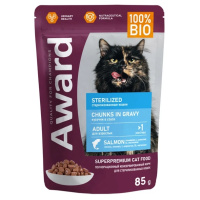 Award Sterilized Влажный корм для взрослых стерилизованных кошек, Кусочки в соусе с лососем