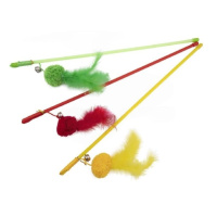 Wogy Игрушка-дразнилка для кошек Помпон с пером на палочке с колокольчиком, 48см (в ассортименте)