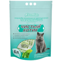 Чистый котик Наполнитель Тофу зеленый чай комкующийся